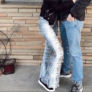 White and Gray snake print flare pants